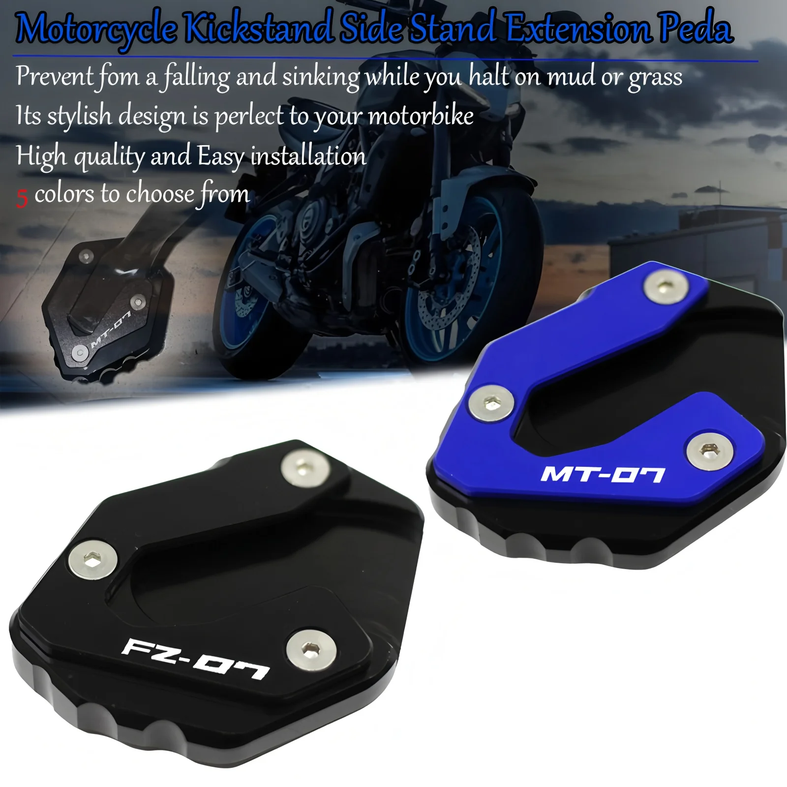 

For Yamaha MT-07 MT07 MT 07 FZ-07 FZ07 XSR700 2014-2021 Motorcycle CNC Kickstand Extension Plate Foot Side Stand Enlarger Pad