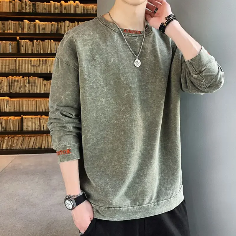 LIBIELIY Fashion O-Neck All-match Letter Embroidery Sweatshirts Men Clothing 2024 Autumn Winter New Loose Korean Tops Casual Swe