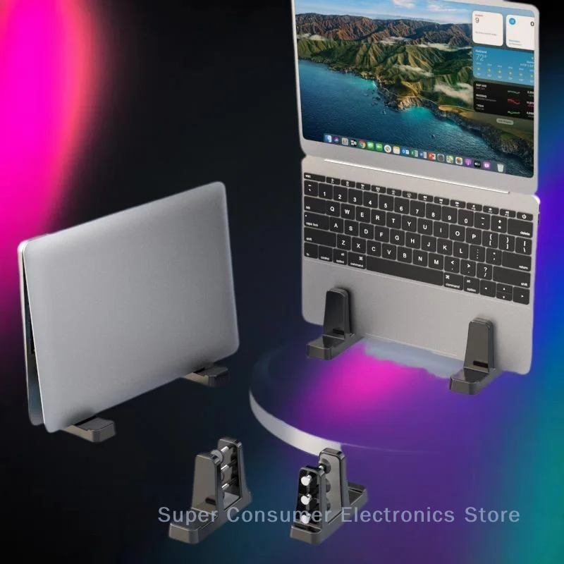 Set of 2 Robust MacBook Pro Vertical Laptop Holders; Heat-Dissipating, Non-slip and Compact Notebook Support Stand