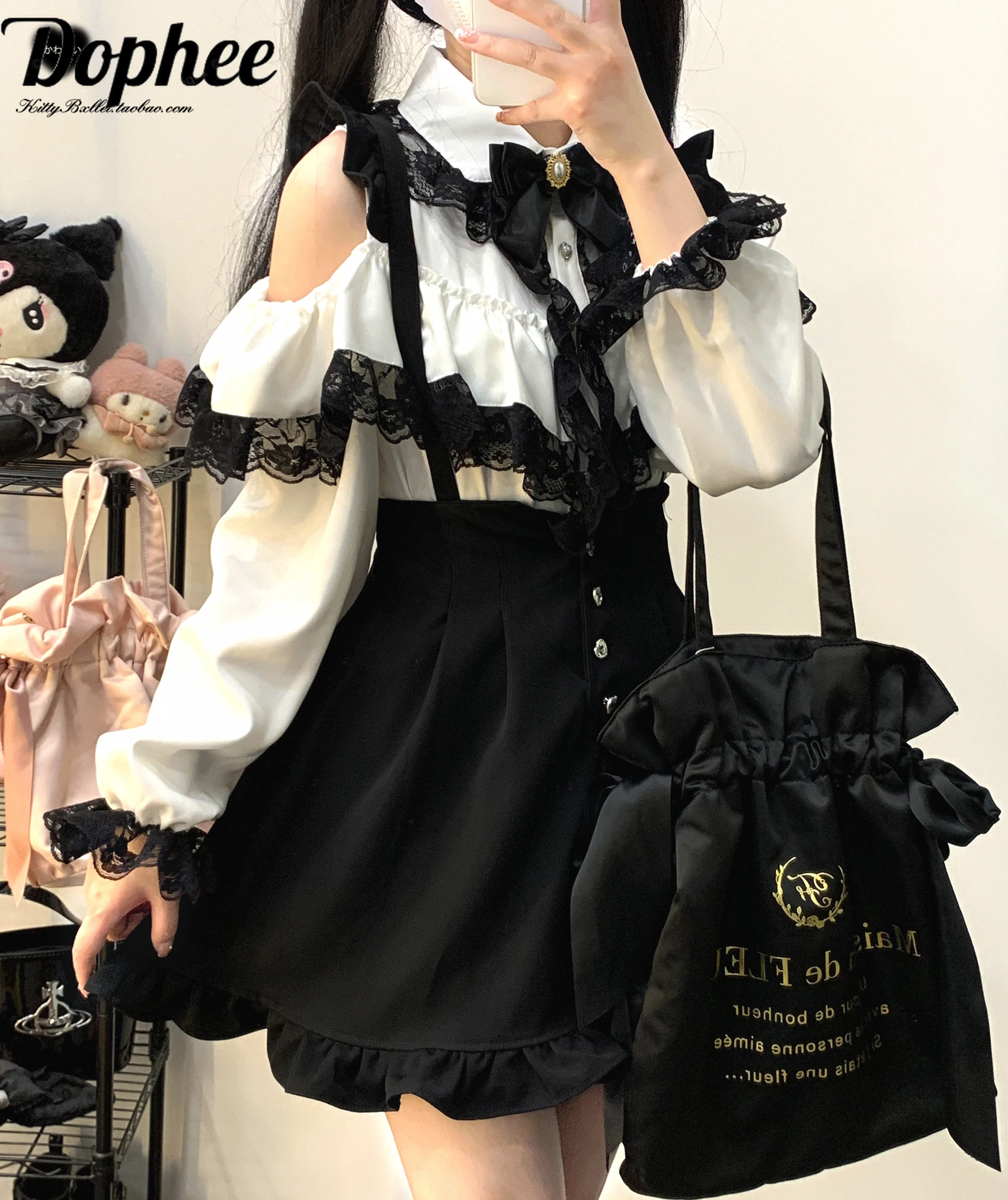 

Dophee Original Landmine System Lolita Strap Skirts Cute Love Gem Single-breasted Ruffles High Waist Women Shorts Skirt Students