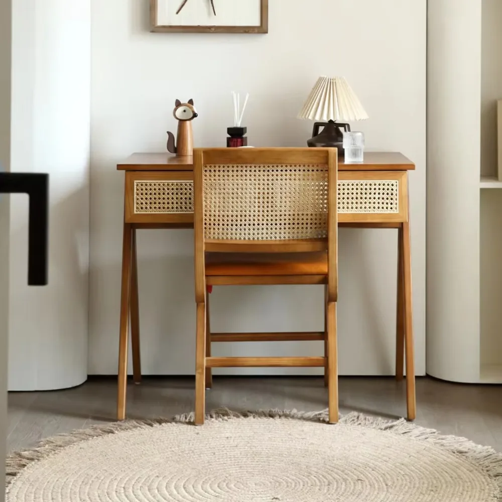 Wicker-style Ash Wood Hotel Desk Set, Suitable for Office Use