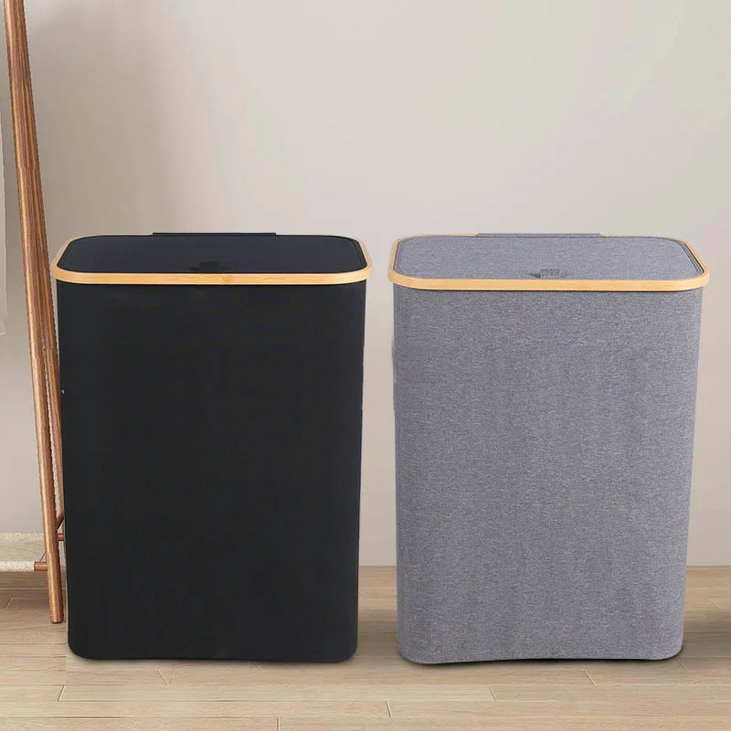 double Laundry Hamper with Lid Divided Laundry Hamper with Removable Bag 2 Section Dirty Clothes Basket with Handle for Bathroom