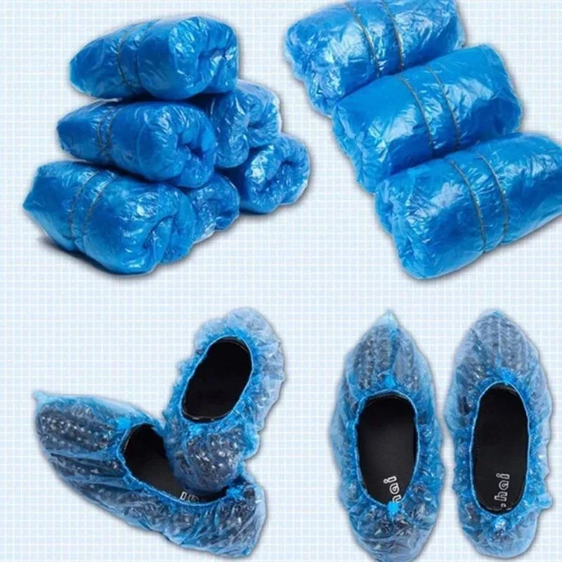New 100PCS Medical Waterproof Boot Covers Plastic Disposable Shoe Dust Covers Overshoes Home Cleaning Cover Shoes Supplies