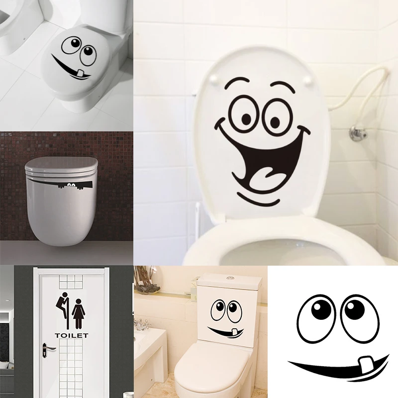 Funny Smile Toilet Stickers Lovely Wall Decal Home Decor Art PVC Vinyl Bathroom Decoration Waterproof Home Decor Stickers HOT