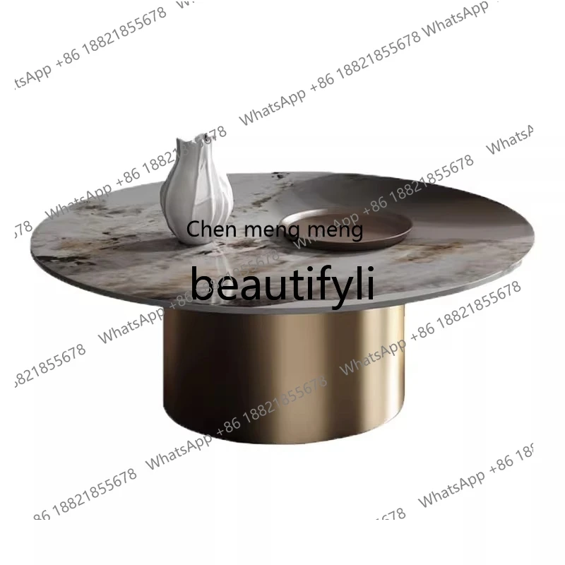 

Italian light luxury living room round corner balcony movable modern simple rock slab size round coffee table H