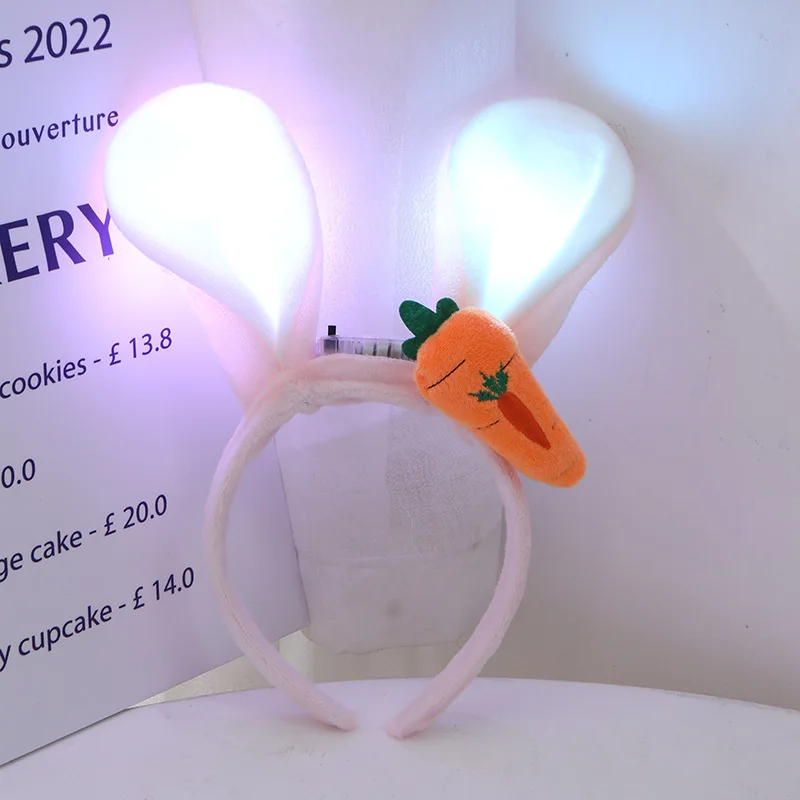 

LED Rabbit Carrot Headband Bunny Ears Glowing Headband Adult Children Easter Cosplay Supplies Boy Girl Luminous Hairband Props