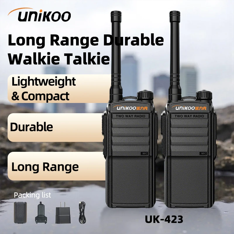 

UNIKOO Walkie Talkie UK423 2 PCS Portable Handheld PMR446 FRS Long Range Communication Transceiver Two Way Radio