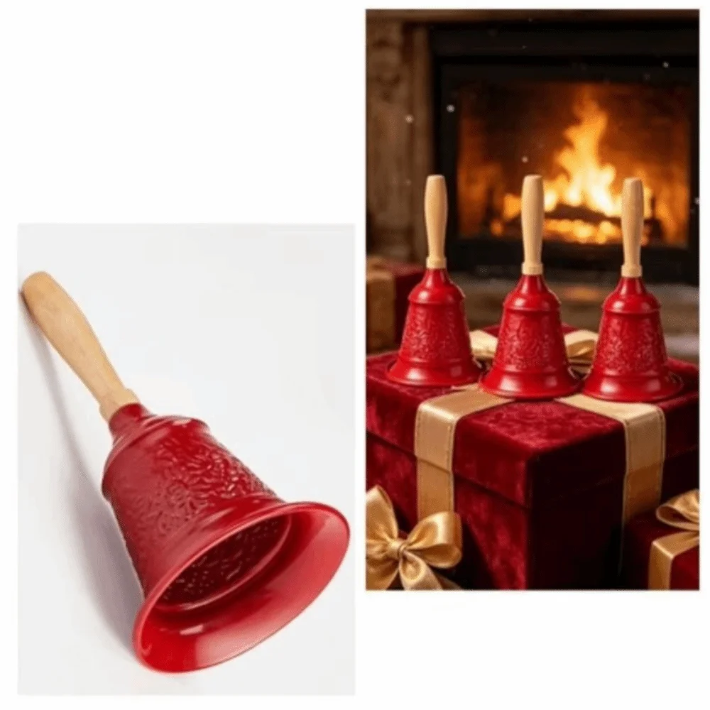 Creative Tabletop Metal Hand Bell Extra Loud Antique Finish Desk Christmas Bell Manual Operation Wood Handle Christmas Hand Bell