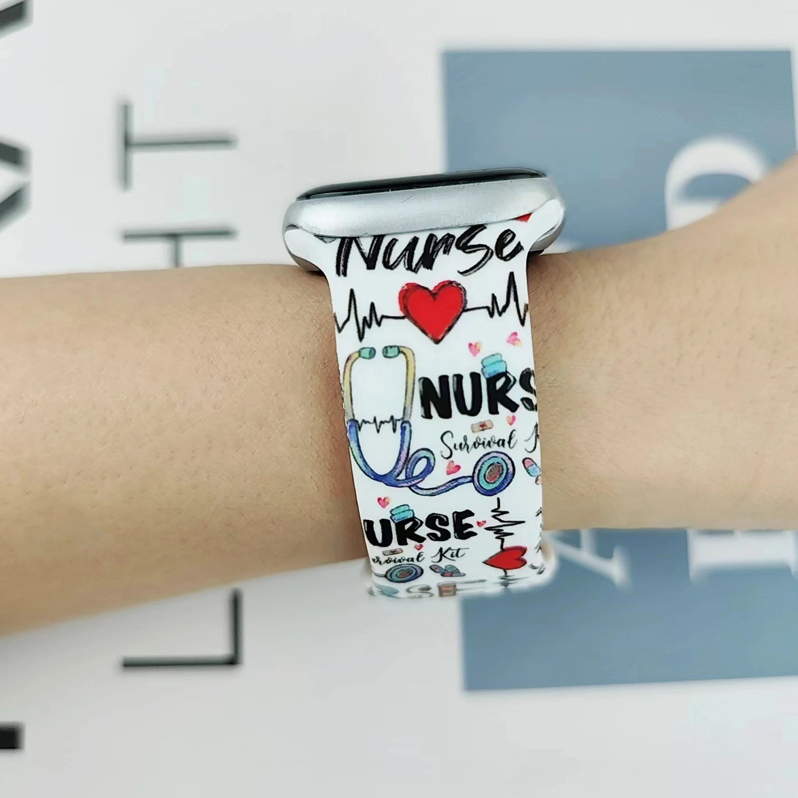 Nurses' Day Printed Strap for Apple Watch 10 9 8 7 6 Silicone Band Replaceable Bracelet for iWatch 46mm 44mm 42mm 41mm Watchband - Image 4