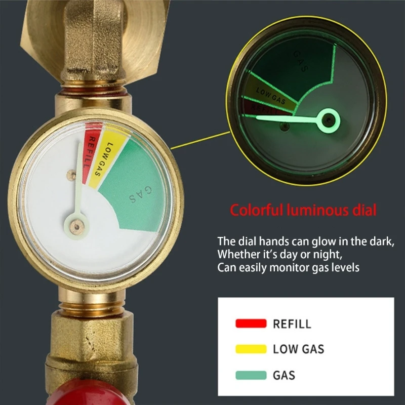 Brass Propane Bottle Refill Adapter with Pressure Gauge Quick Connection 1LB Cylinders Filling Tool for Outdoor Cooking