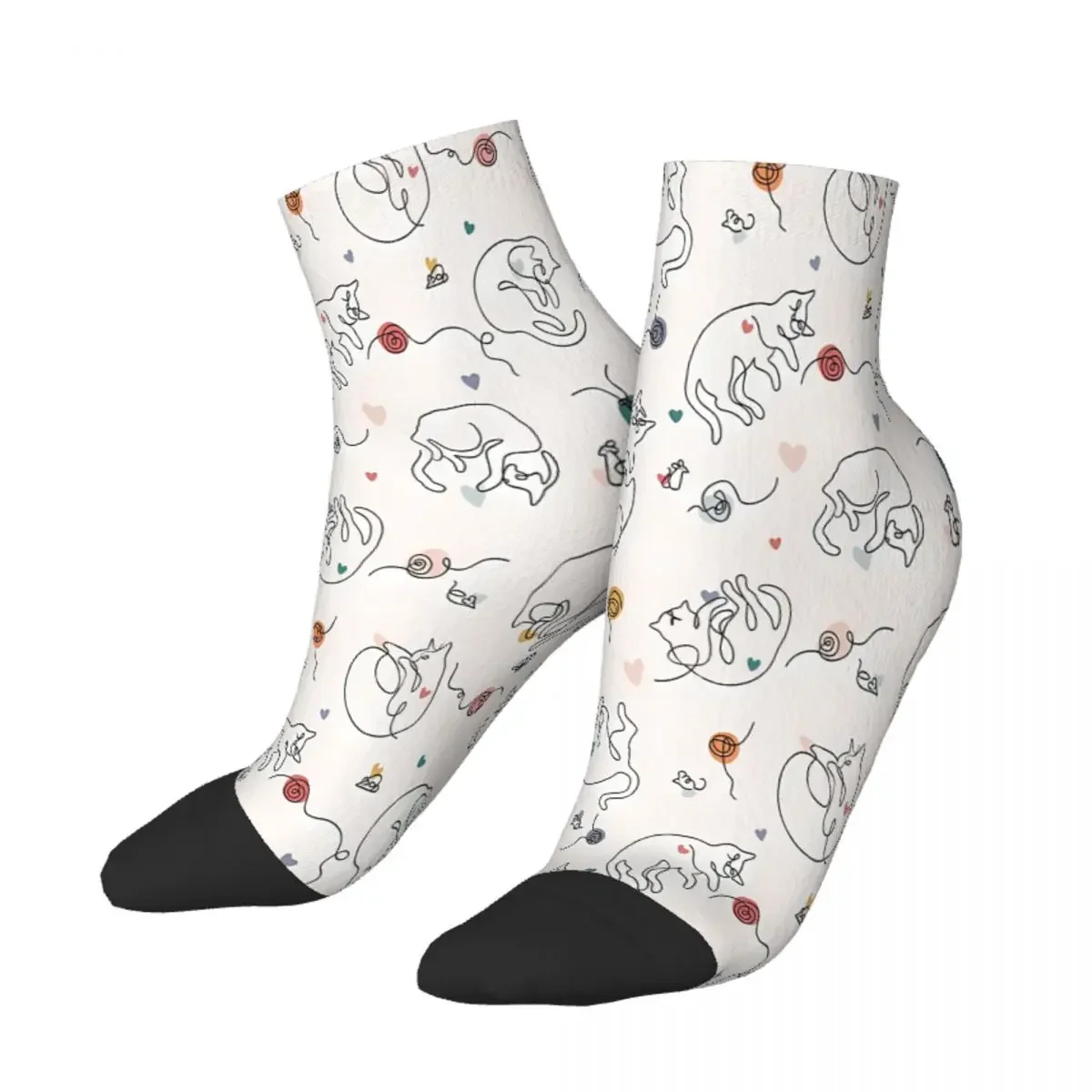 Lovely Furballs Of Happiness In Continuous Line Ankle Socks Male Mens Women Autumn Stockings Harajuku