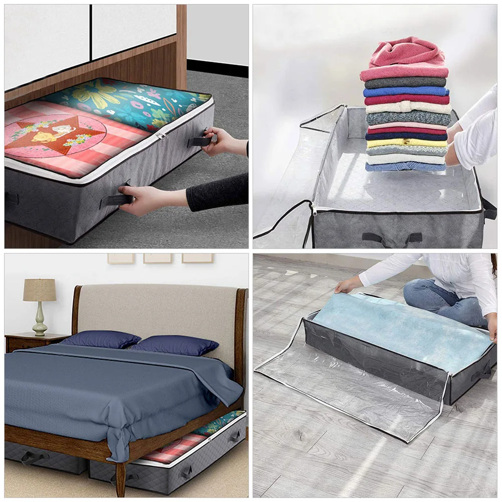 

Large Capacity Foldable Clothes Storage Bag Transparent Organizer Pouch Under Bed Wardrobe Container Reinforced Handles