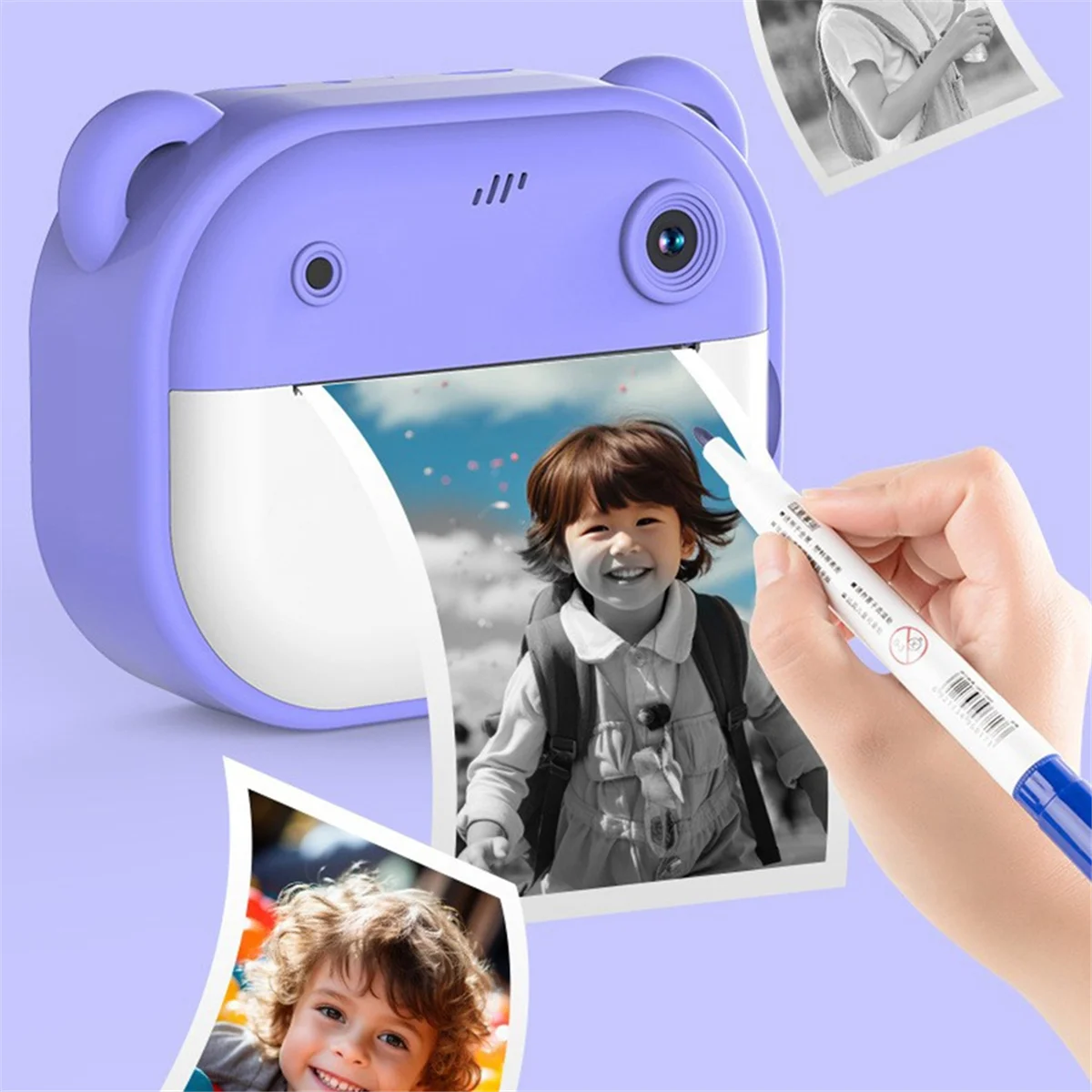 1080P Children Print Camera Dual Camera 240MP One-Touch Printable Camera with 2 Rolls of 57x25mm Print Paper Green