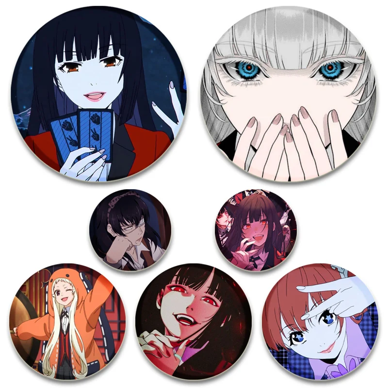 Anime Kakegurui Brooch Round Handmade Lapel Pin Breastpin Yumeko Jabami Cartoon Cosplay Badge for Backpack Decor Jewelry Gifts