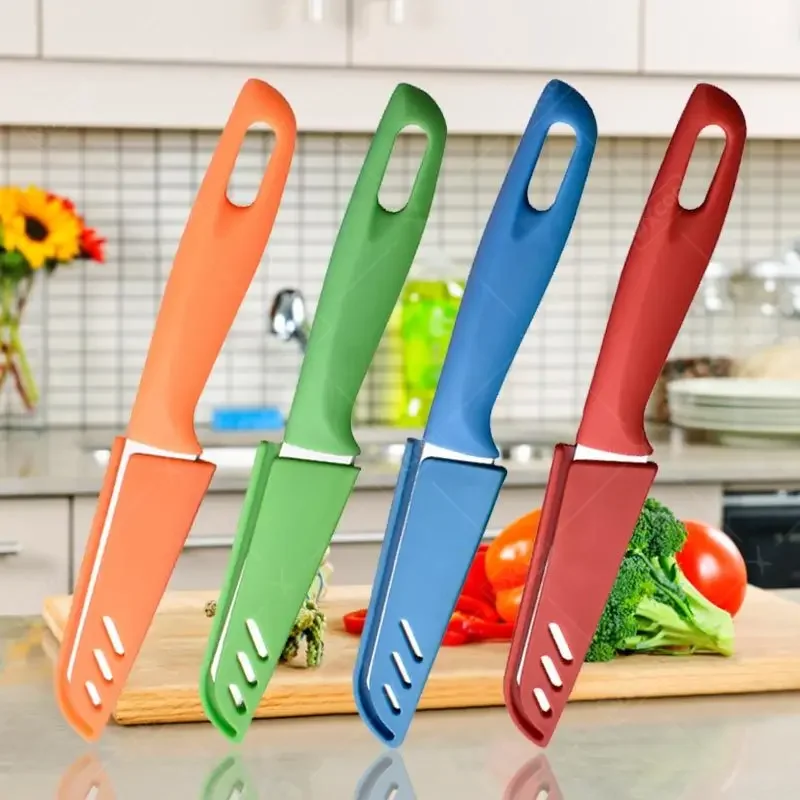 Stainless Steel Kitchen Boning Knife Plastic Handle Meat Cleaver Butcher Kitchen Knives Fruit Meat Steak Knife with Knife Cover