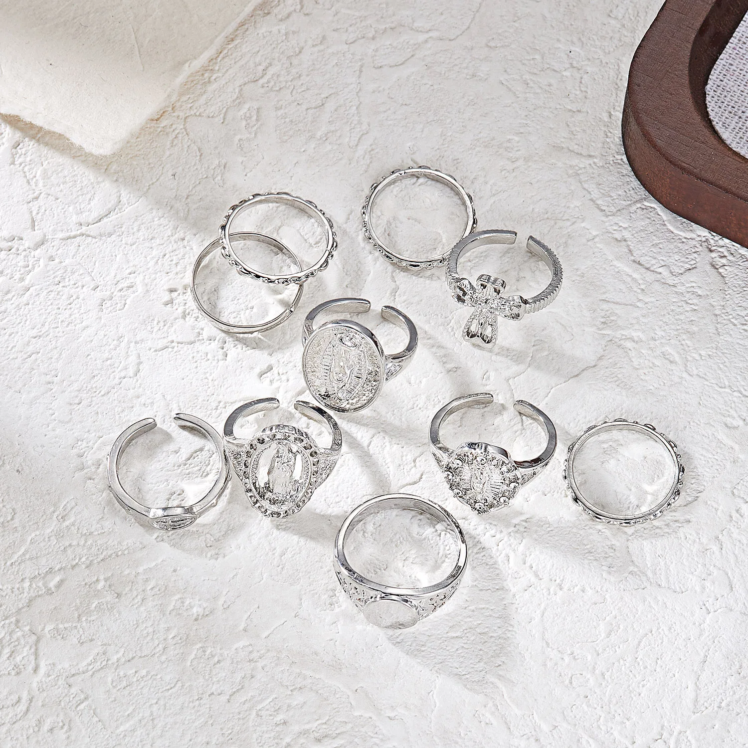 الرجعية زهرة حجر الراين صورة خاتم مجموعة للنساء مفصلة تقليد اللؤلؤ تكويم خواتم مجوهرات اكسسوارات الحفلات #5