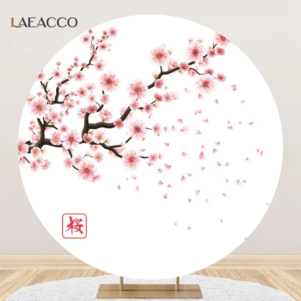 Pink Plum Bossom Round Background Cover Chinese Style Photography Backdrop White Circle Photocall Falling Petals Home Decor