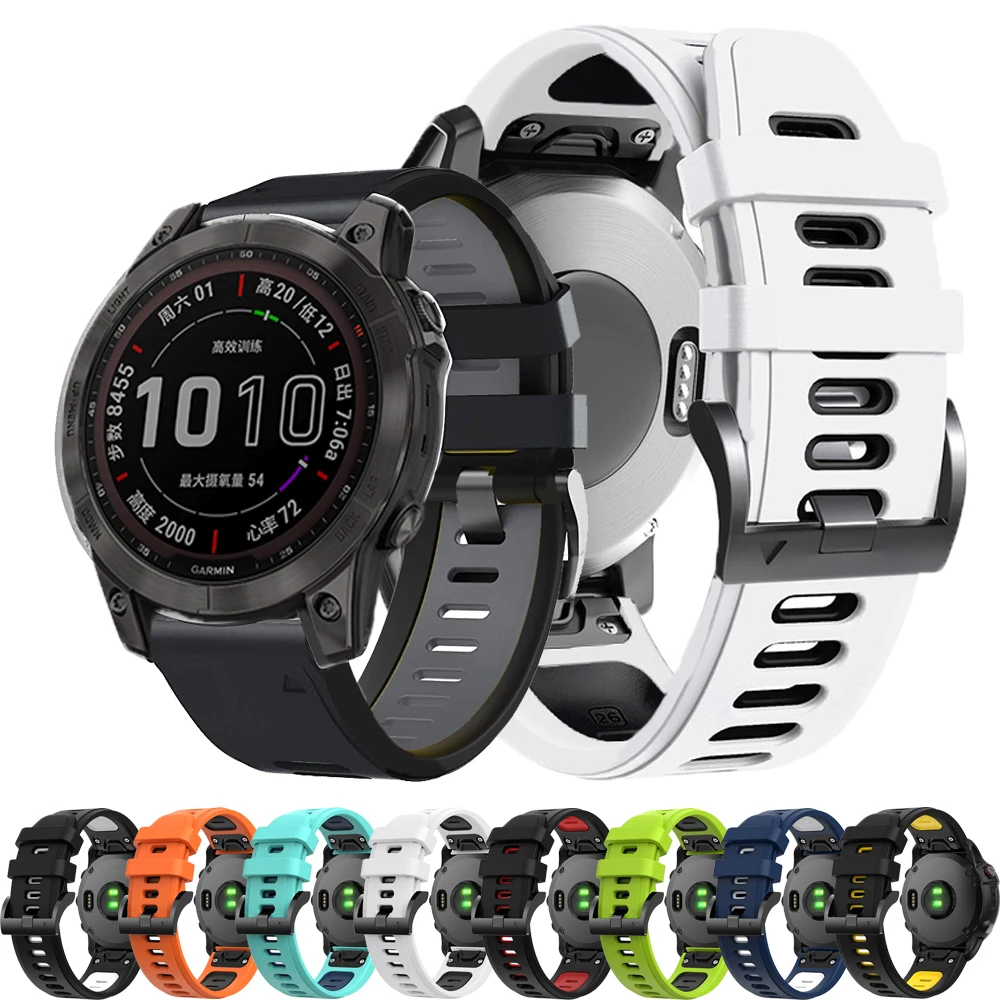 Two Tone Strap 26/22mm For Garmin Fenix 7X 7 6X 6 Pro 5X Plus 3HR 955 945 Bracelet Wristband Epix Gen2 MK2i Silicone Watch Band