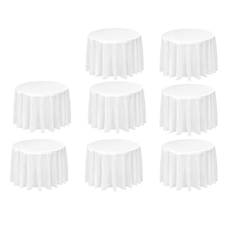 

8 Pack Round Tablecloth, 84 Inch White Disposable Table Covers PEVA Waterproof Plastic Round Tablecloths (White)