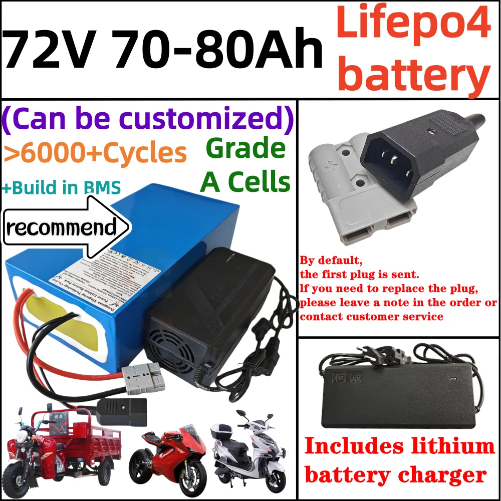 

Аккумулятор LiFePO4 72В 70Ач/80Ач с Bluetooth BMS, 6000+ циклов, для гольф-каров, тракторов, электромобилей 2кВт, 3кВт, 5кВт, 7кВт
