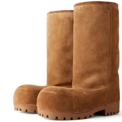 Size 35-43 Russia Cow Suede Leather Snow Boots Women Platform Wool Blend Big Head Knee High Botas Winter Boots Luxury Brand