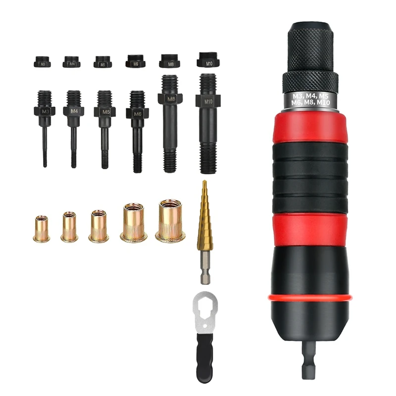 M3-M10 Electric Rivet Tool Drill Adapter Grade DIY Plug-In Nut Quick Riveting Tools Kit With Rivet Nuts