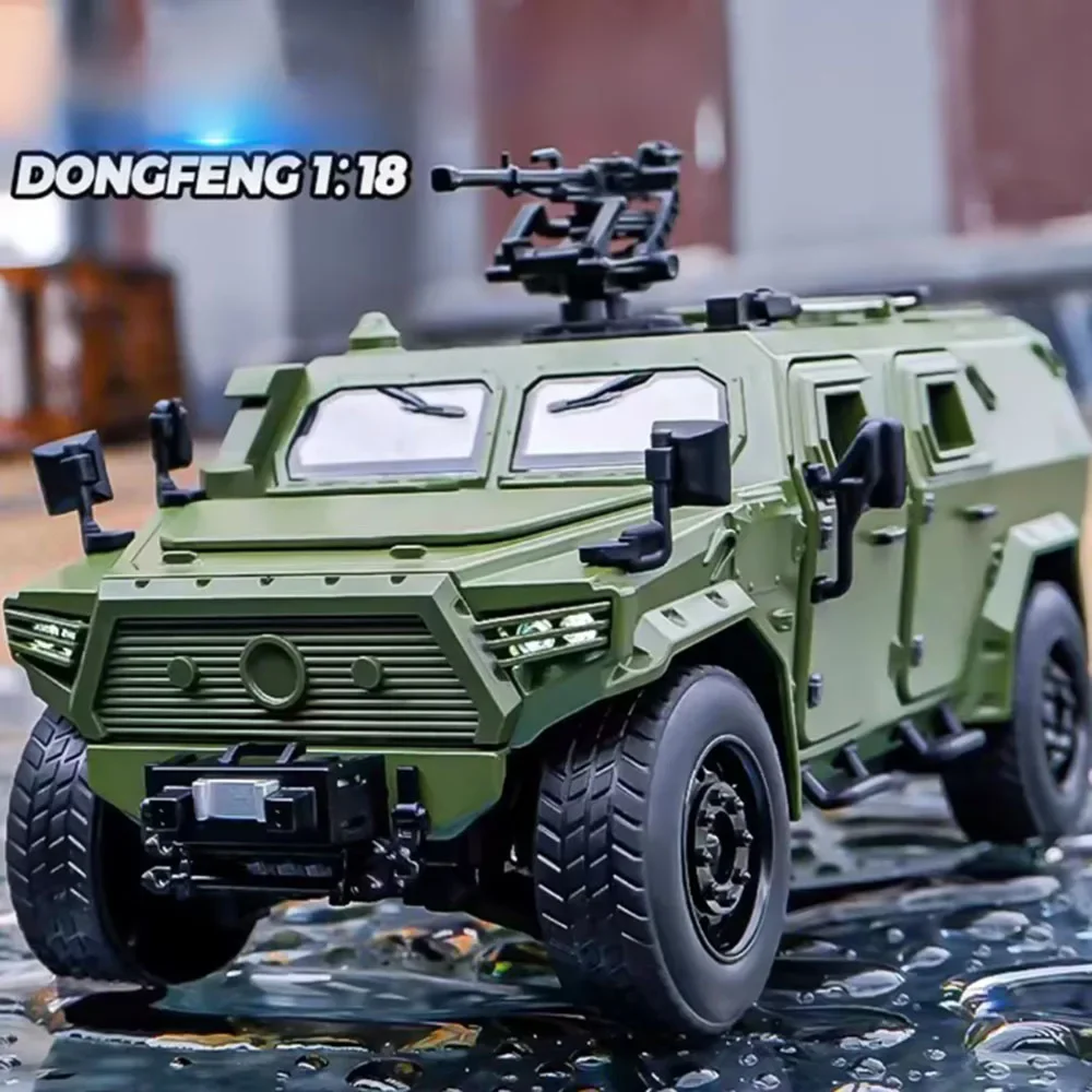 1:18 DONGFENG M-Terrain Armored Cars Toys Miniature Model Light Music Military Off-road Vehicle Doors Opened Car Kids Xmas Gifts