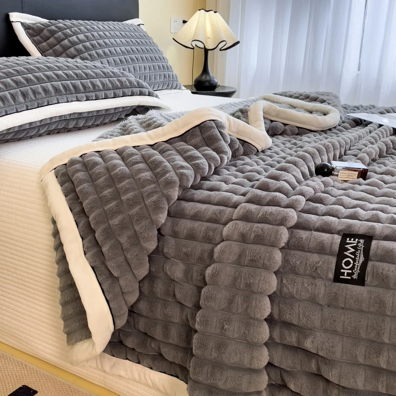 Plush Warm Winter Blanket Solid Plaid Coral Fleece Soft Thick Bed Blankets for Sofa Single Double Couple Furry Bedspread