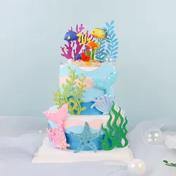 Adorno de pastel de cola de sirena de algas marinas decoración de fiesta de sirenita Decoración de Pastel de fiesta de primer cumpleaños para niñas suministros de fiesta de Baby Shower