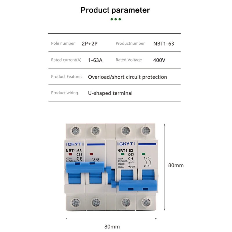 XIONGISOLAR 2P+2P 63A-400V MTS AC Dual power Manual transfer switch Circuit breaker MCB 50HZ/60HZ