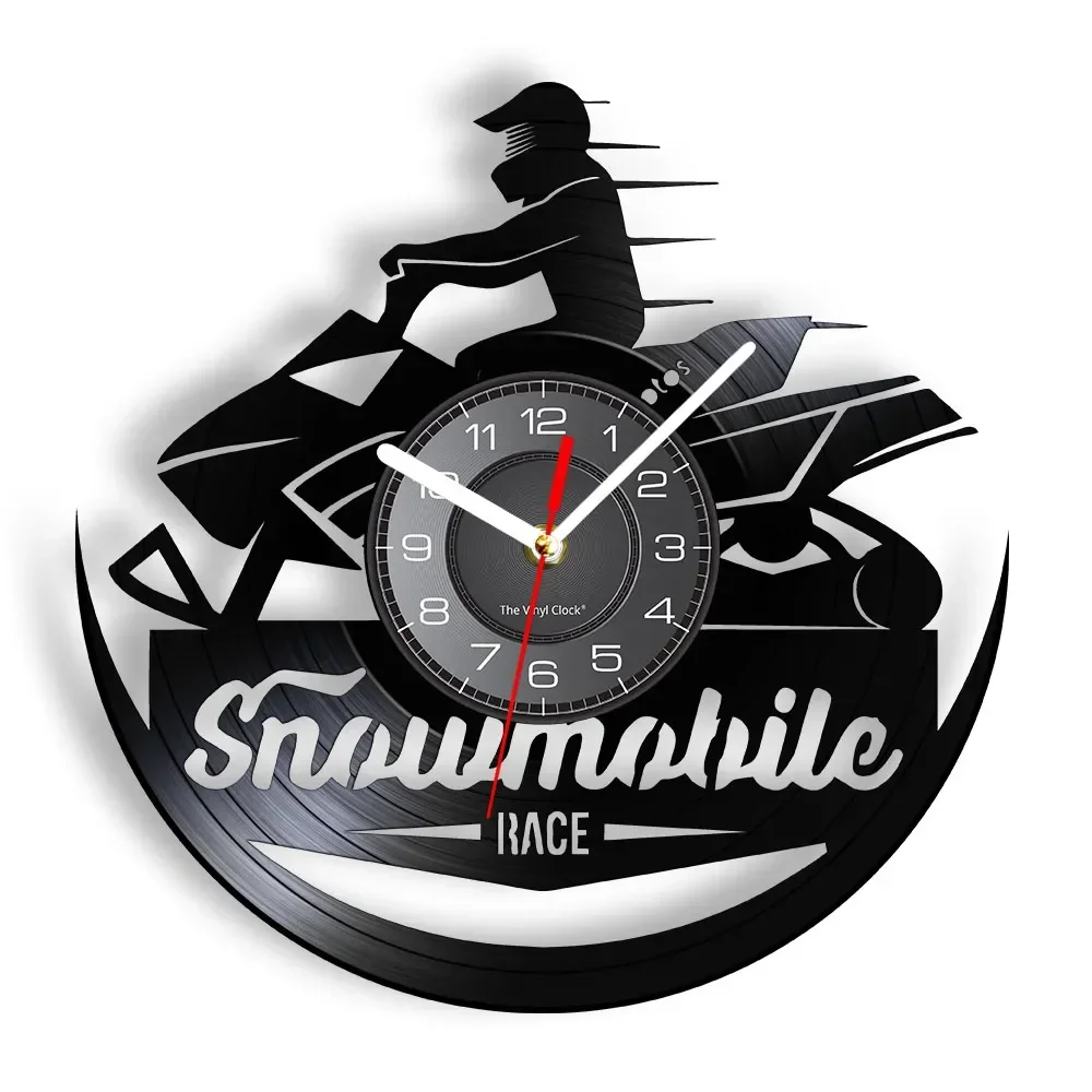 Snowmobile Racing Wall Clock Vinyl LP Record Handicraft Motorcycle Snow Machine Watch Speed Along Braaap Ride Riders Decor Gift