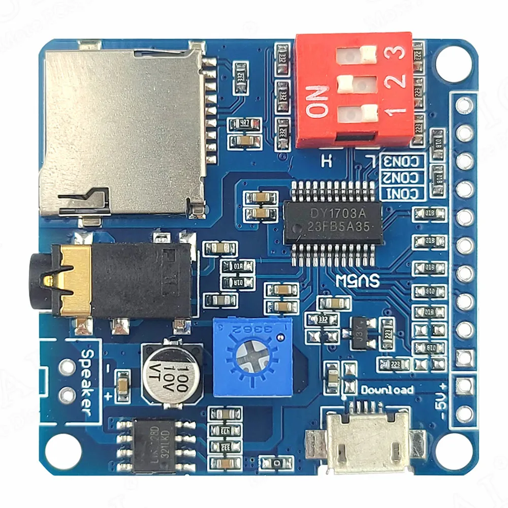 Voice Sound Module for Arduino MP3 Player Module UART I/O Trigger Class D Amplifier Board 5W 8M Storage SD/TF Card DY1703A