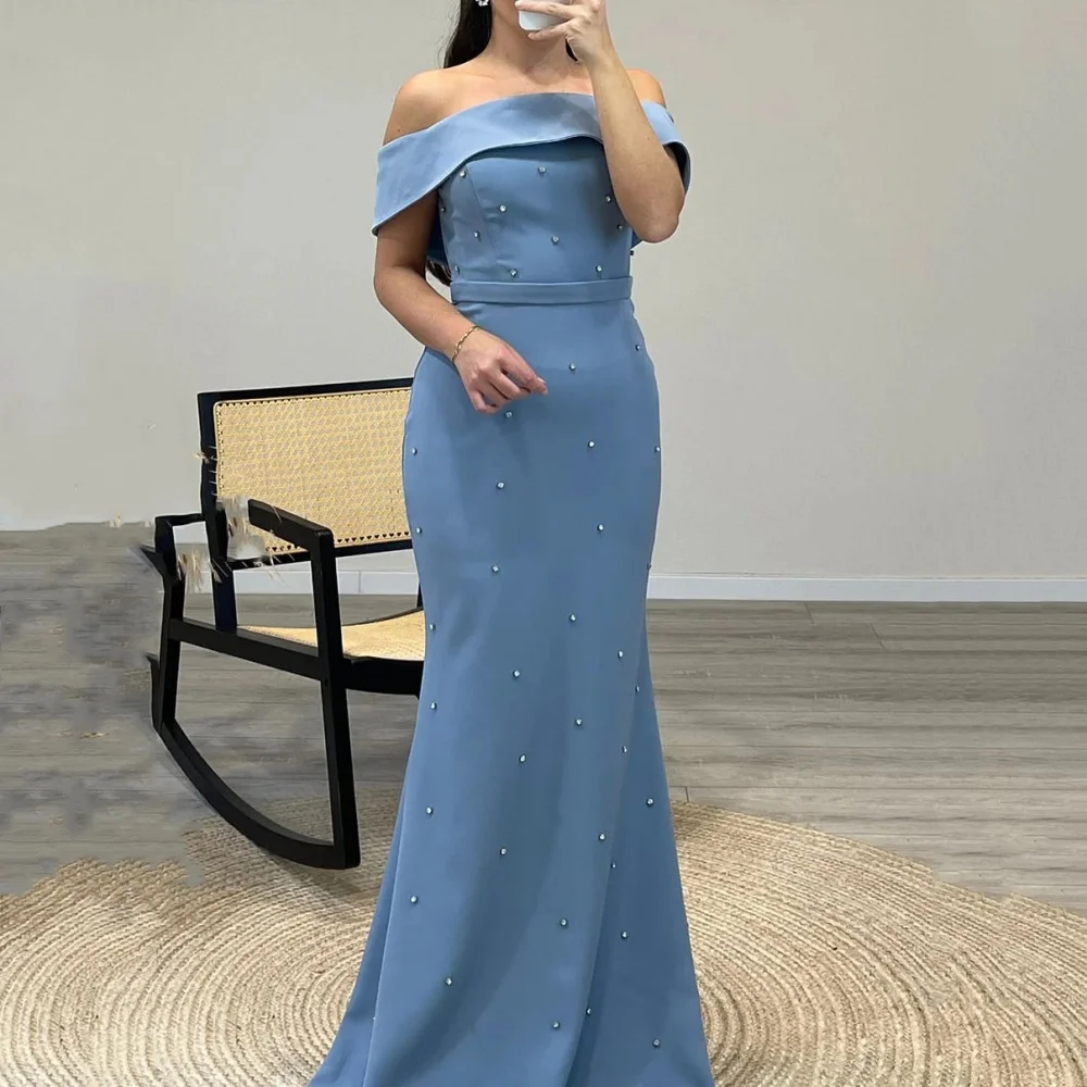 

Customized Elegant Prom Dresses Mermaid Off Shoulder Party Gowns Beading Floor Length Evening Dress Vestido De Novia