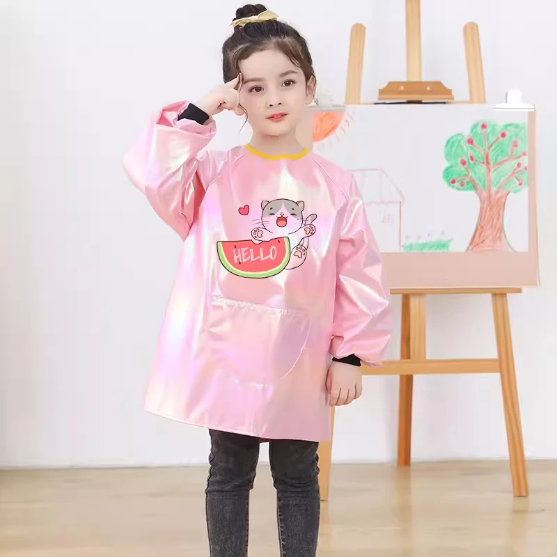 Children\'s Laser Painting Waterproof Long Sleeved Cover Smock Kindergarten Art Painting Baby Eating Bib Kids Apron