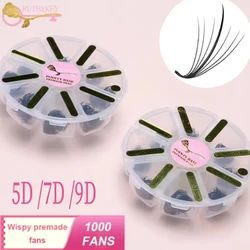 1000 Fans Wispy Pointy Base Loose Premade Volume Fans 5D 7D Matte Black Hand Made Faux Mink Russia Volume Eyelashes Extensions