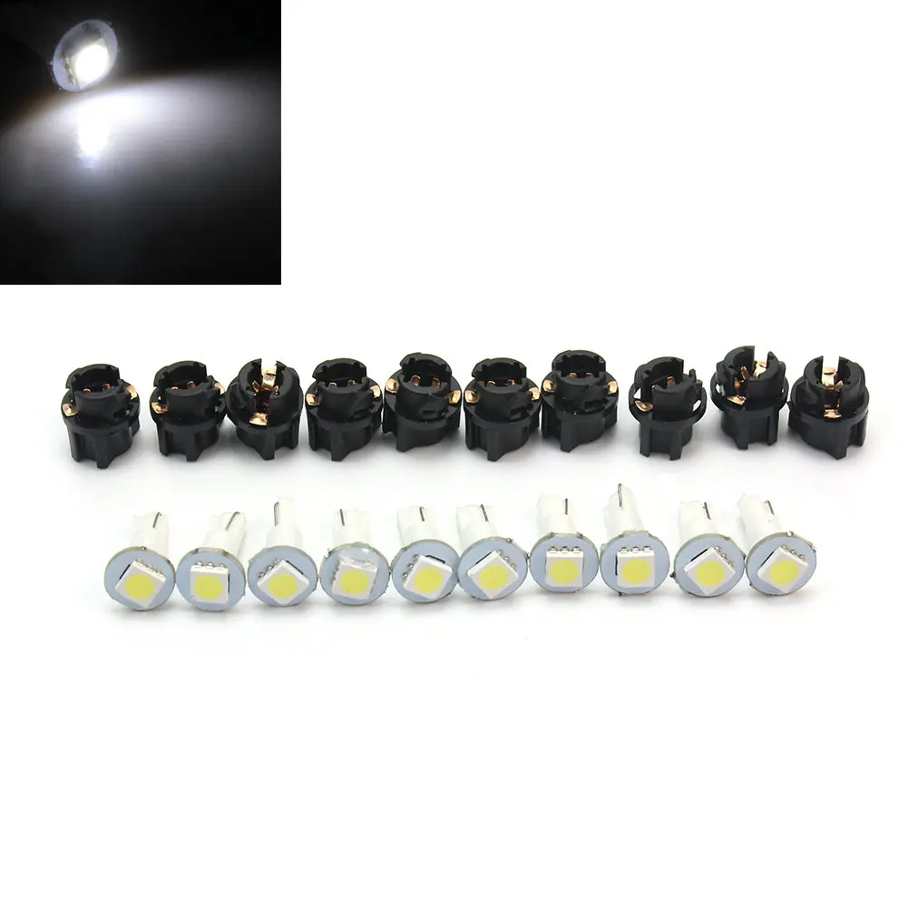 

10 шт. Автомобильный 0,2 Вт T5 SMD 5050 Яркий светодиодный светильник для приборной панели Лампа + держатель лампы DC 12 В Белый автоматический боковой клиновой светильник