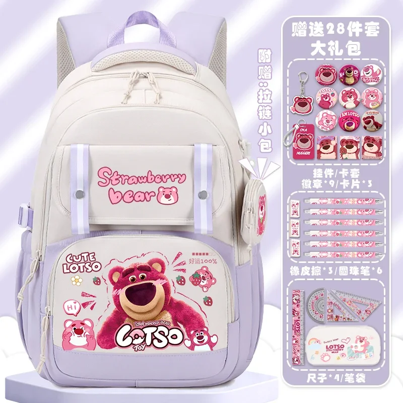 Sanrio-mochila escolar de oso de fresa para niños, mochila ligera informal de dibujos animados de gran capacidad para estudiantes, nueva