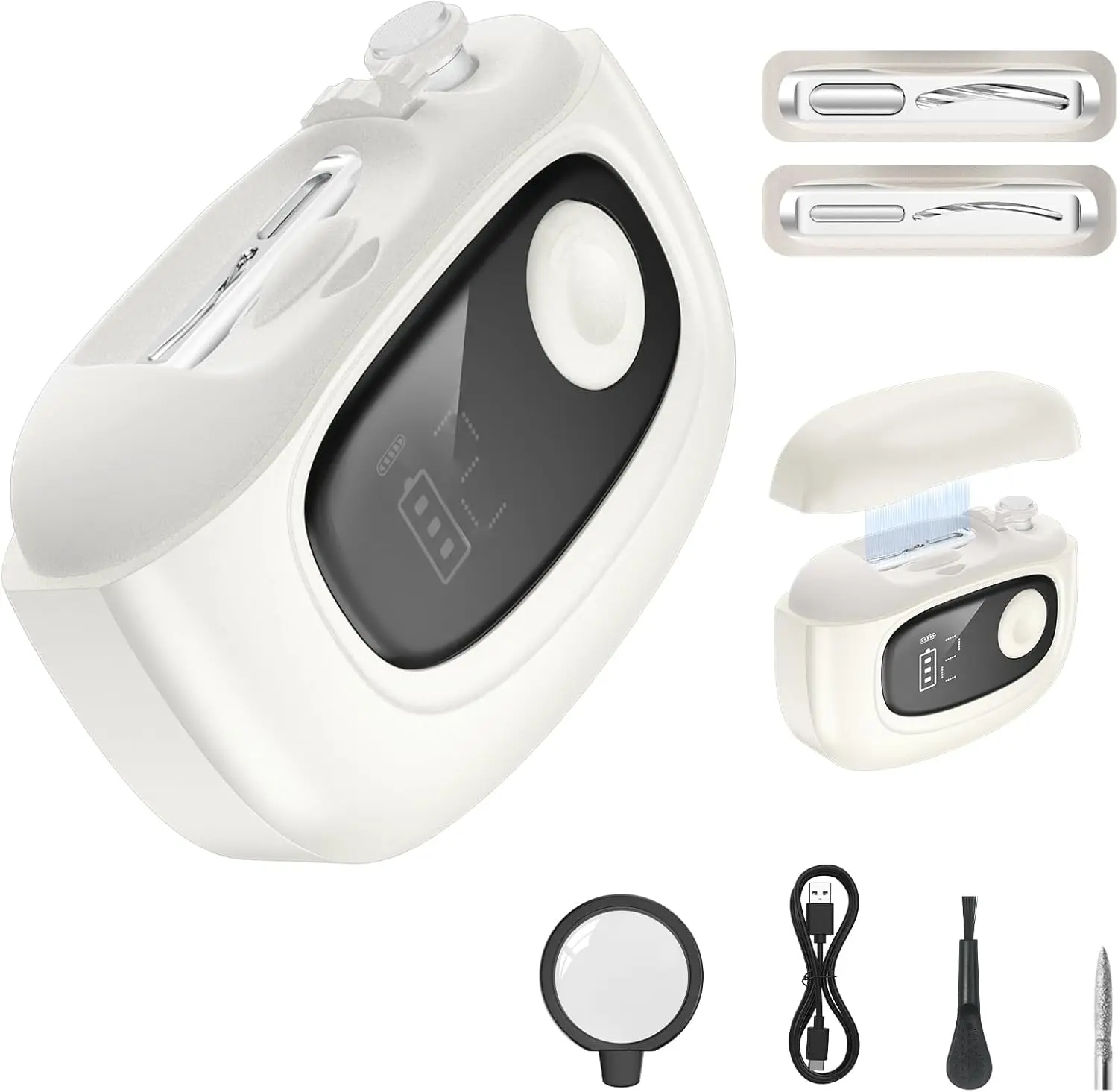 4-Cutter Patent Head, Magnifier,Display, Multi-Mode Grinder with Replaceable Heads, Rechargeable Nail Care Device for Adults