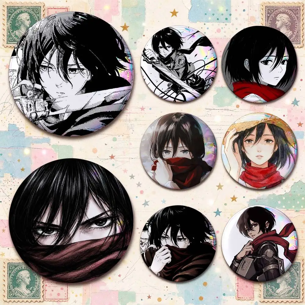 Attack on Titan Mikasa Ackerman Enamel Pin Tinplate Round Brooch Cosplay Nijigen Otaku Culture Badge 25mm 32mm 44mm 58mm