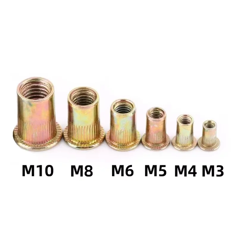 10Pcs M3 M4 M5 M6 M8 M10 Rivet Nut Insert Nutsert Cap Zinc Plated Alloy Knurled Nuts Rivnuts Rustproof Flat Head Riveting Tool