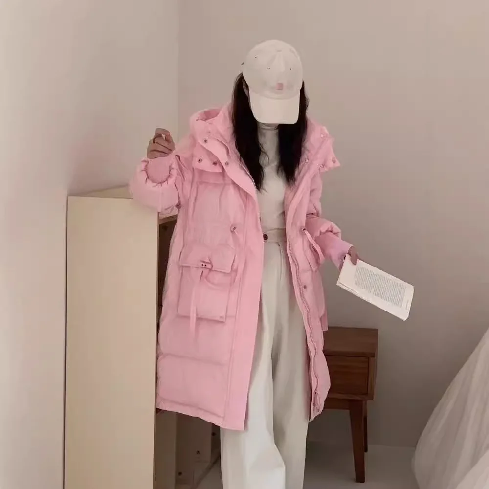 New fashionable foreign style white duck down jacket women's winter long small waist jacket