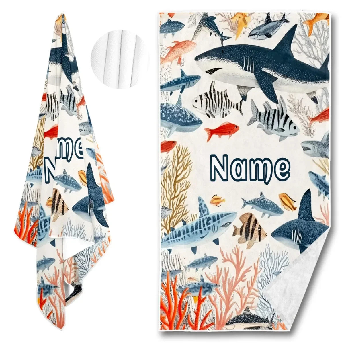 Custom Ocean Life Beach Towel Personalized Name 160x80cm Microfiber Bath Towels All Season Soft Absorbent Blanket