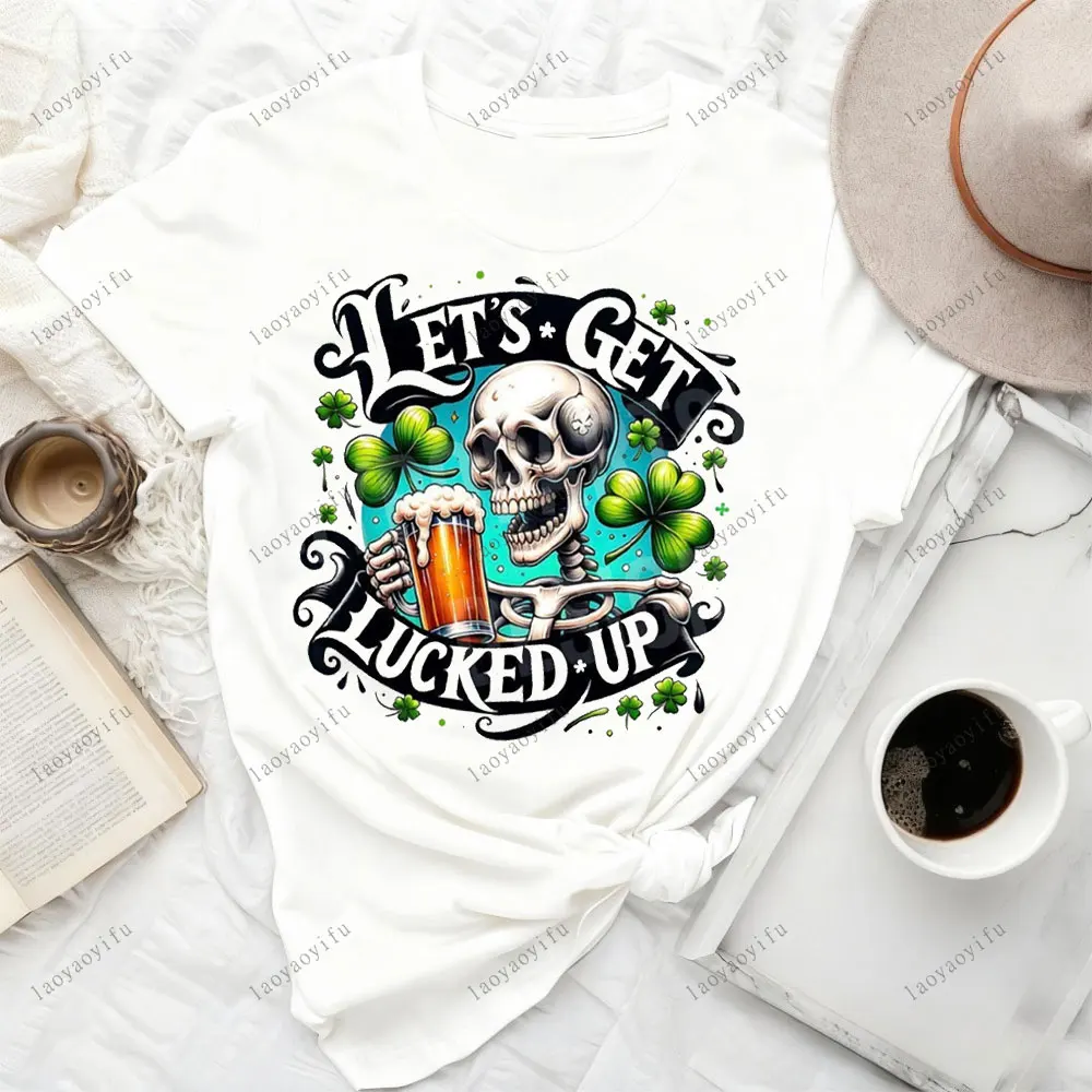 

St Patrick's Day Skeleton T Shirt Funny St Patricks Day Shirt Skeleton Harajuku Women Clothes Vintage Ropa De Mujer