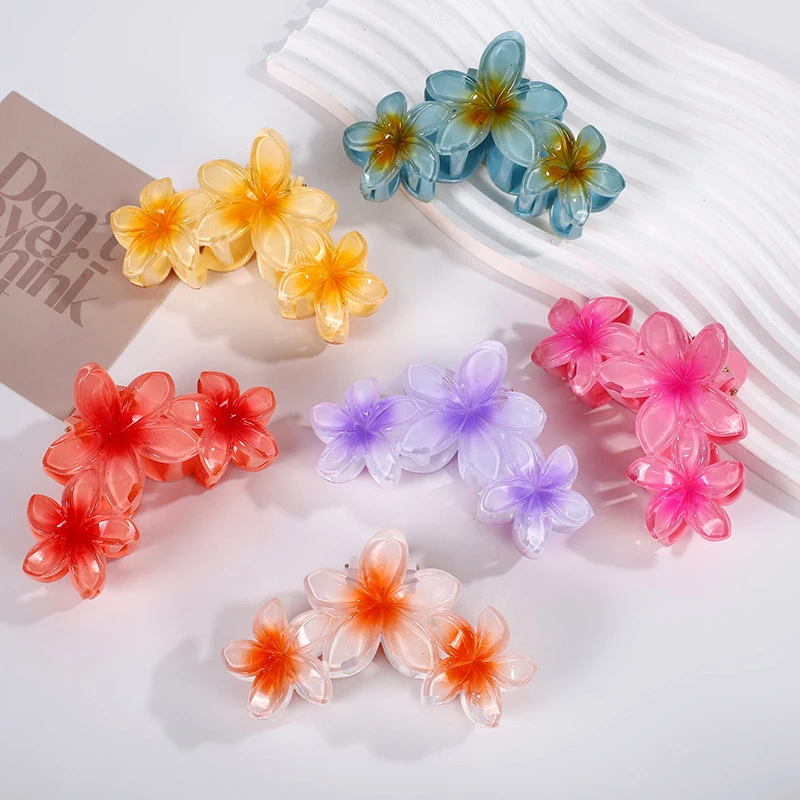 11CM 3 Frangipani Flower Solid Color Gradient Color Shark Clip Hairpin Headwear Headdress Hair Accessories For Women Girls