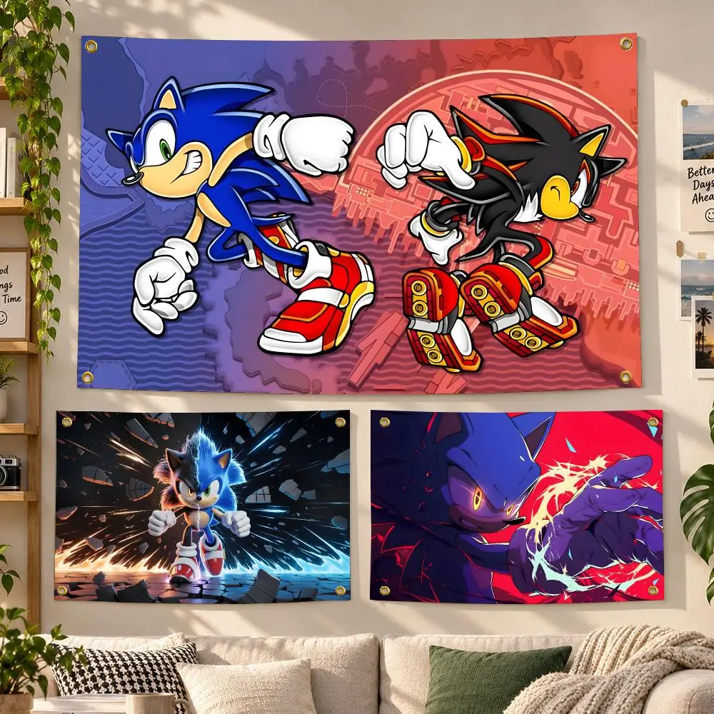 Game Sonic Platformer Flags Personalized Banner Flag Room Dorm Camping Picnic Garage Bar Outdoor Wall Decor