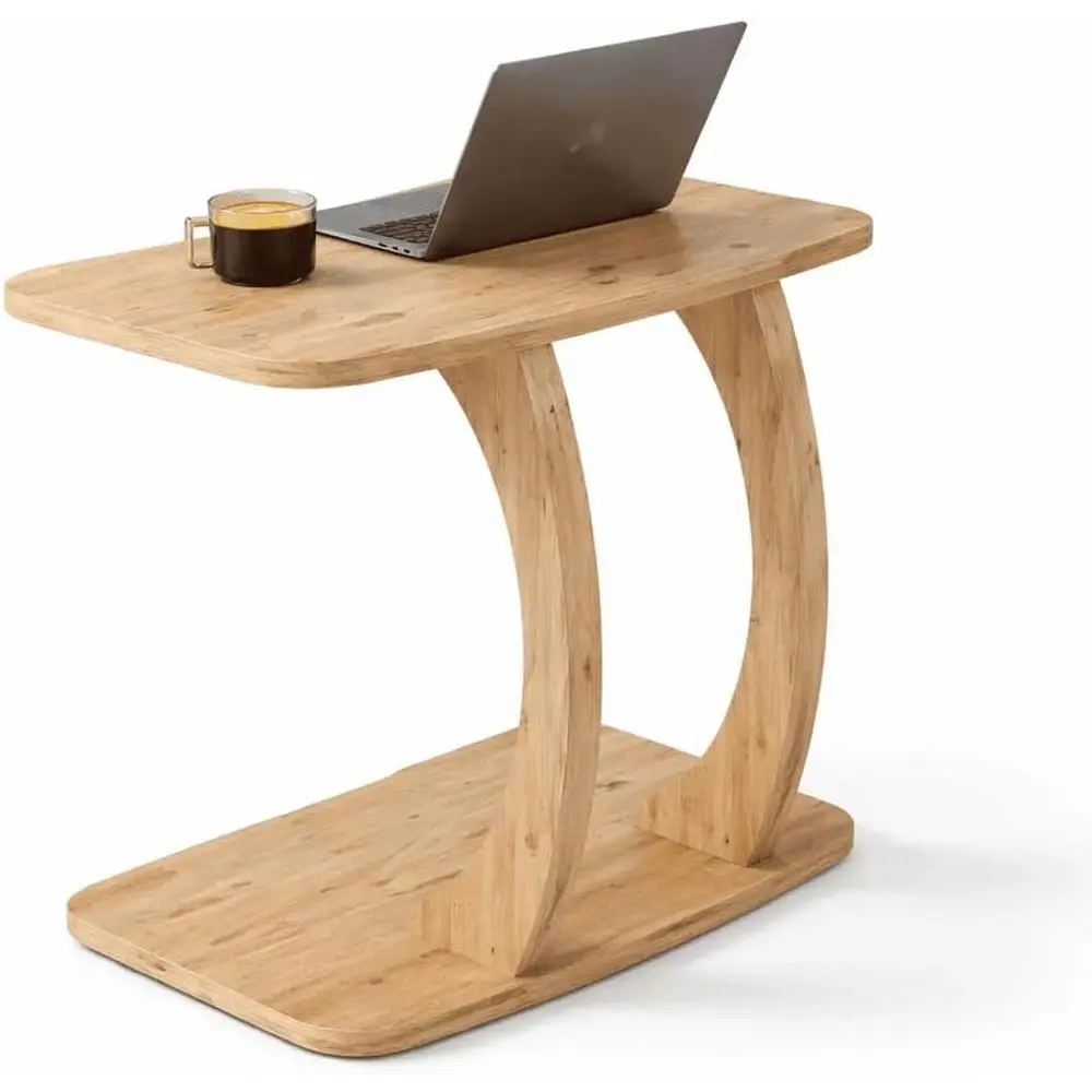 ern C-Shaped Side Table, Curved Wood End Table or Couch, Soa & Bed, | Elegant TV Tray Table or Eating & Snacks, Space Saving Lap