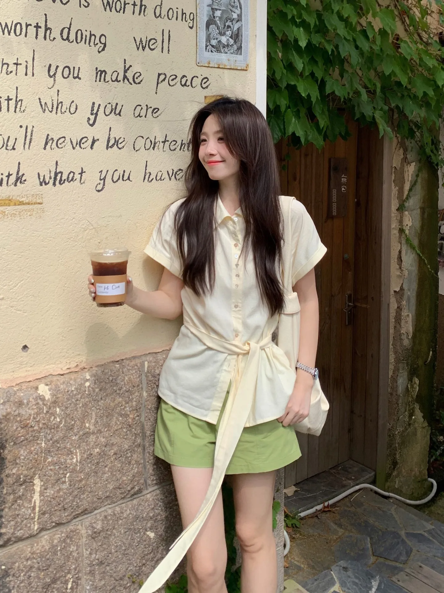 

High nce Sensation Summer ort Sve irt Even-wen MiFeng Daily Waist-Cinching Cotton-Linen Blend Women's Blouse