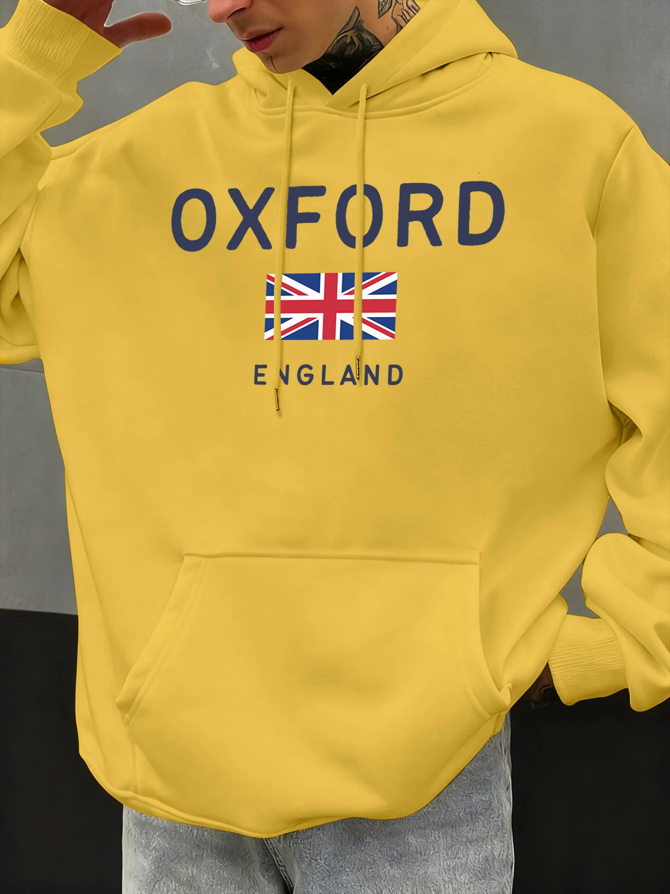 أكسفورد إنجلترا إلكتروني وعلم نمط الخريف الرجال هوديي الصوف الملابس عارضة لينة هودي المتضخم الذكور أزياء الشارع الشهير