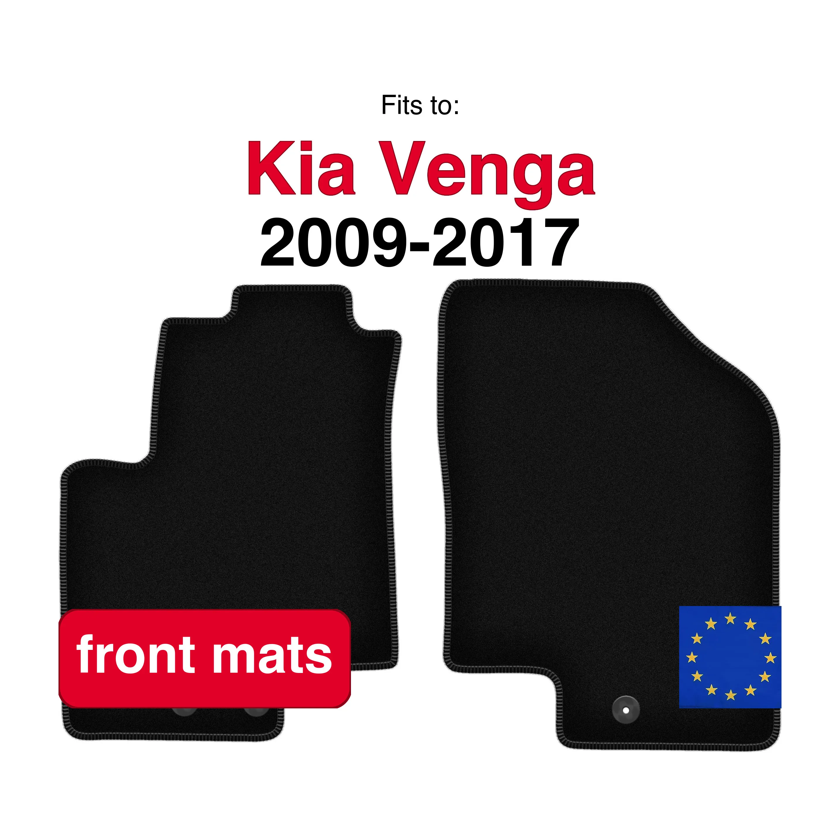Velours vloermatten voor Kia Venga minivan (2009-2017) - Zwart (2 stuks) set auto vloermatten voor