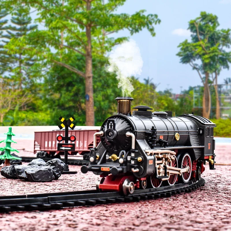 Add Water and Spray Smoke Train Model Steam Locomotive Alloy Head Small Train Electric Toy Set with Multiple Choices